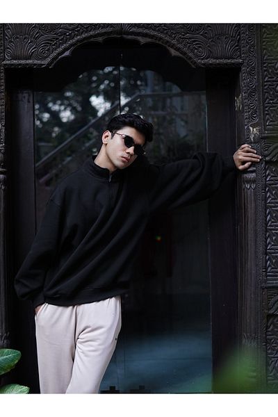 BayBayan Men's Half Zipper Premium Unprinted Stand Collar Sweatshirt