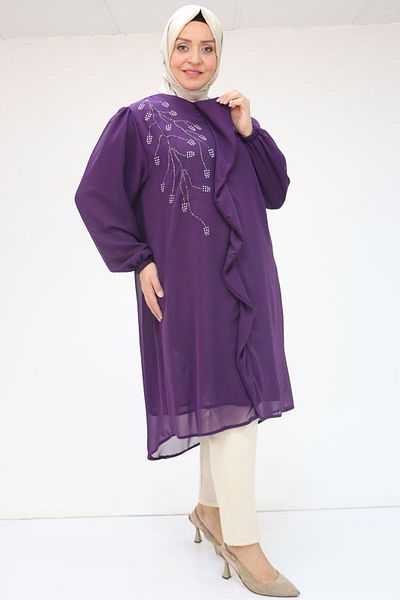 Eslina 58016 Plus Size Front Flounce Chiffon Tunic - Purple