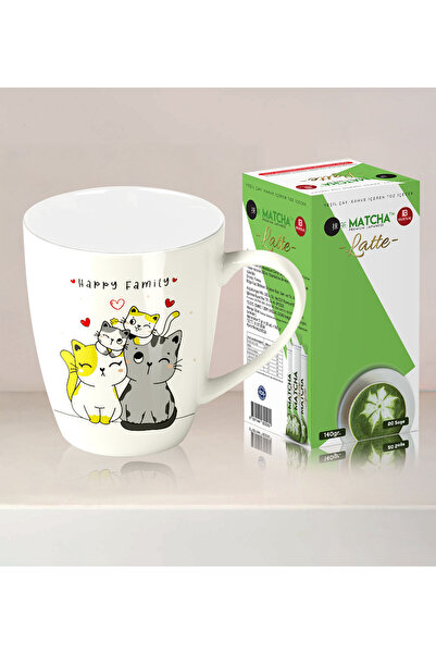 Halk Kitabevi Cat Family Mug - Matcha Latte