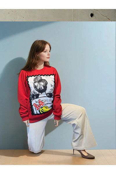 poupee Red Sweatshirt, Women's Sweatshirt, Oversize Sweatshirt