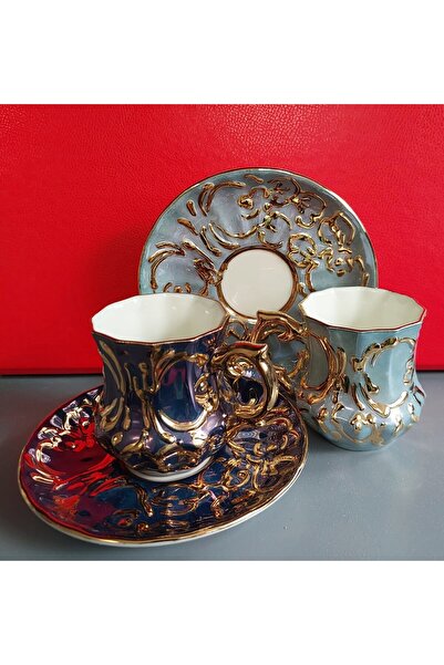BY.RAYKA PORSELEN El Dekor İKİ KİŞİLİK KAHVE FİNCAN TAKIMI