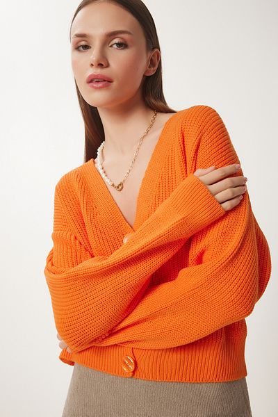 Lovelyİstanbul Cardigan tricot cu nasturi cu decolteu în V ORANGE LMX0066