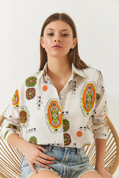 Bianco Lucci Dámská vzorovaná plátěná košile s rukávem