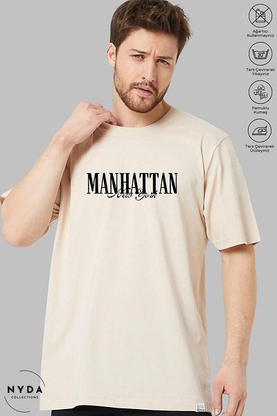 Nyda Collections Unisex Crew Neck New York Manhattan εμπριμέ βαμβακερό μπλουζάκι με κοντό μανίκι