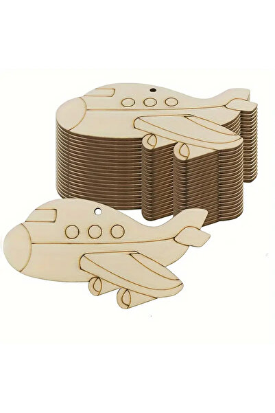 Dekor Vagonu Uçak Figürlü 10 Adet Ahşap Boyama Seti + 6lı Akrilik Boya + 2 Adet Fırça