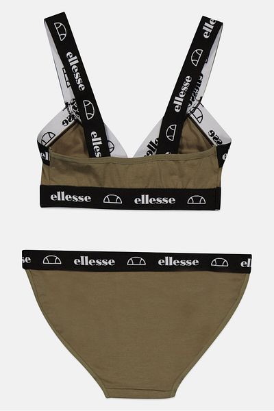 Ellesse طقم حمالة صدر وملابس داخلية للنساء، قطعتين، أسود زيتوني