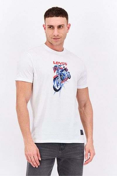 Levi's Men Crew Neck Short Sleeve Graphic T Shirt, White Combo