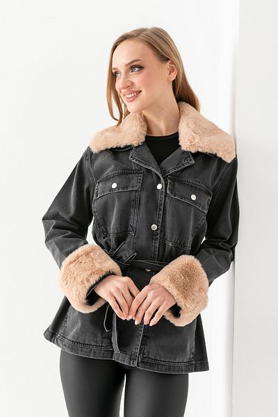 TUBA SÖZEN BUTİK JACHETĂ DENIM NEGRĂ CU BLANĂ MARO