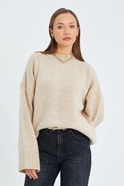 TENA Women's Stone Crew Neck Rib Detailed Sweater