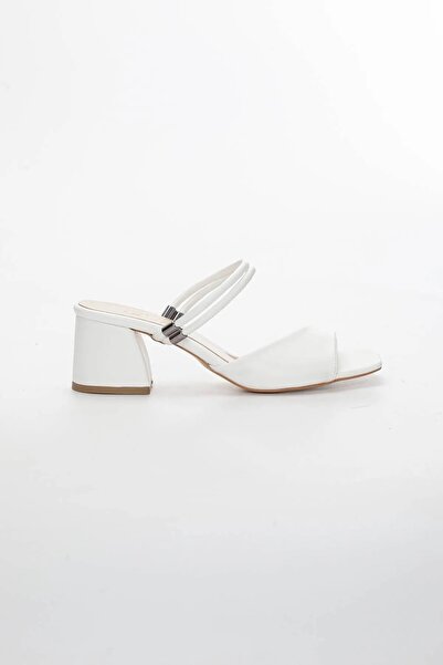Satenora Sandale Caprit albe cu toc gros