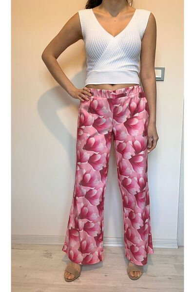 520CK Pink Floral Print Women's Trousers - Plaszo Pants