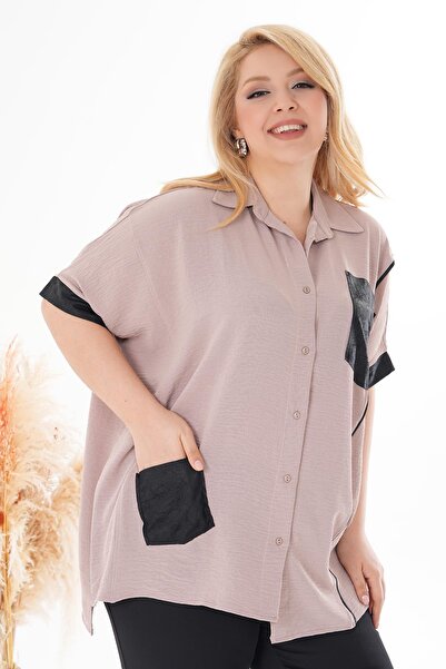 Siyezen Plus Size Pocket Detailed Loose Shirt