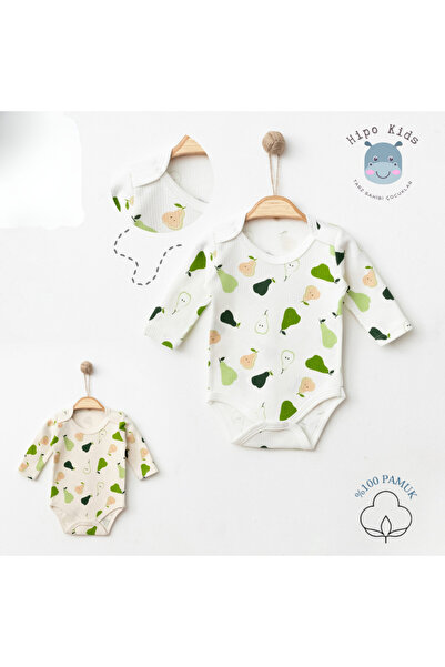 Nayinom Bebek Çıtçıtlı Zıbın/Body Armut Desenli Fitilli %100 Pamuk Kumaş