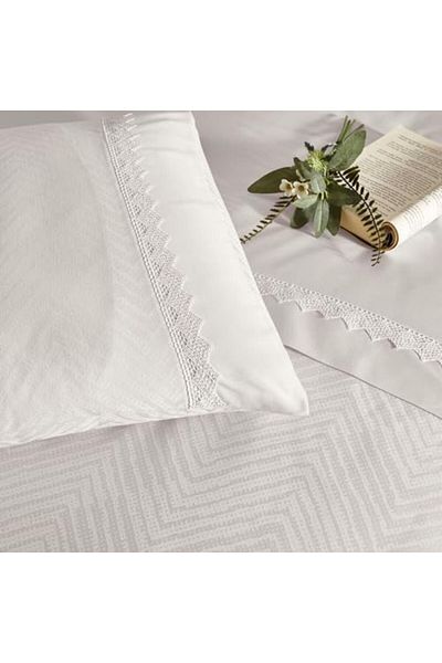 STOREMAX Rom Sambre Jacquard 100% Cotton Duvet Cover Set, Ecru, Double Romshp 1067323