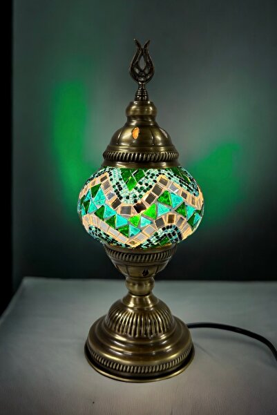 YILDIZ Masaüstü Dekoratif El Yapımı Mozaik Lamba - Mavi Yeşil