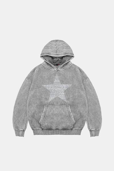 Sekizbiraltı Λευκό φούτερ με στάμπα Star Stone Oversize Unisex που πλένεται