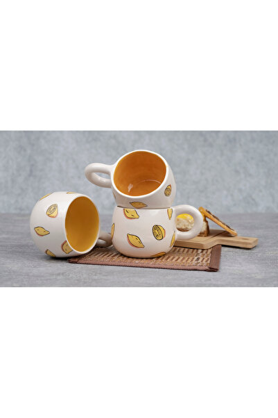 Melouro مجموعة من 3 أكواب سيراميك مصنوعة يدويًا بمقبض، كوب مع ليمون