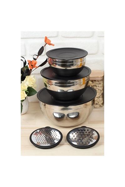 AROW Pratico 9 Piece Set - 16-20-24cm Storage and Mixing Container with Grater