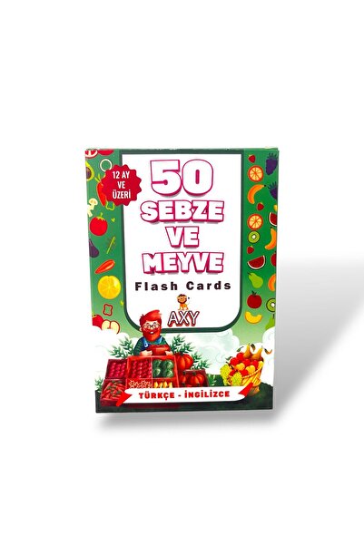 axy مجموعة تدريب 50 فواكه وخضروات - بطاقات فلاش (تركي - إنجليزي)