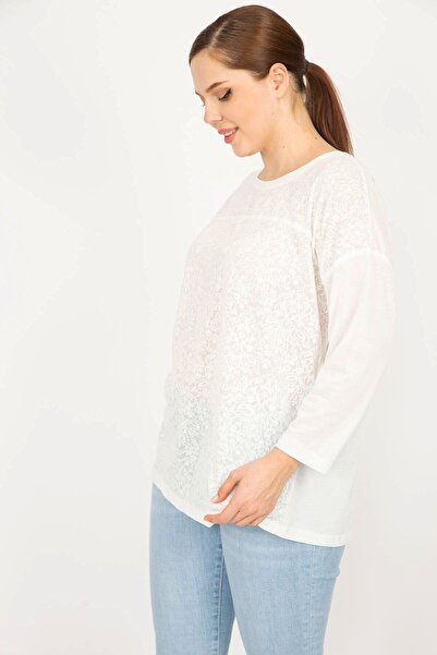 Şans Tunica cu mâneci capri din țesătură țesătură cu model în fața osoasă pentru femei 65n28906