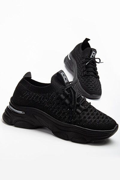 Hayalimdeki Ayakkabı Edwin Чорні трикотажні кросівки на високих підборах з шнурівкою та зручною колодкою