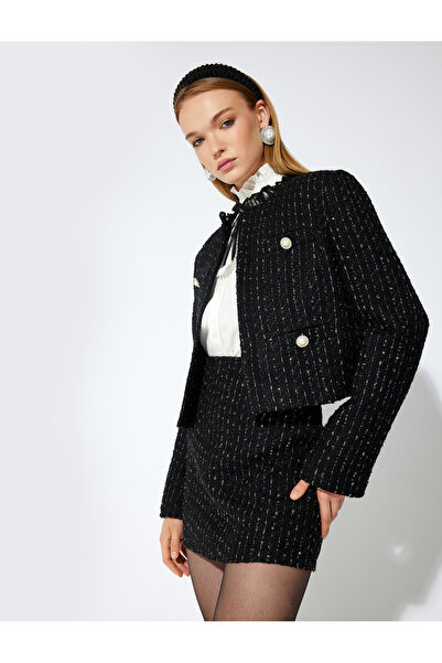 Koton Fusta mini din tweed A K croială cu detaliu din fire metalice