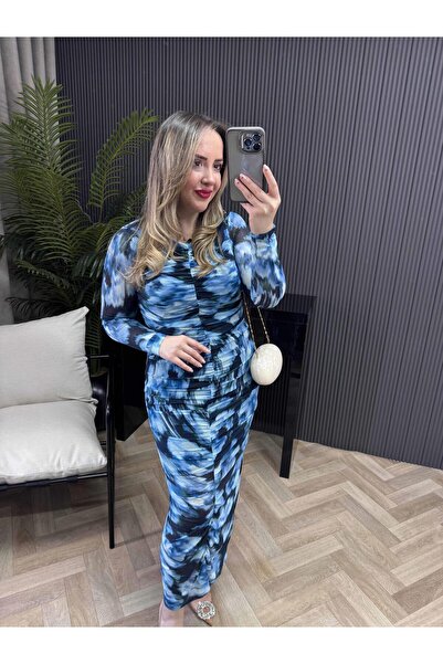 Byelifdursun Drapeli Tül Elbise Mavi