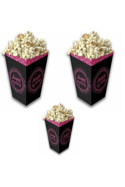 parti sürprizi Pink Black Happy Birthday Corn Box 8 Pieces