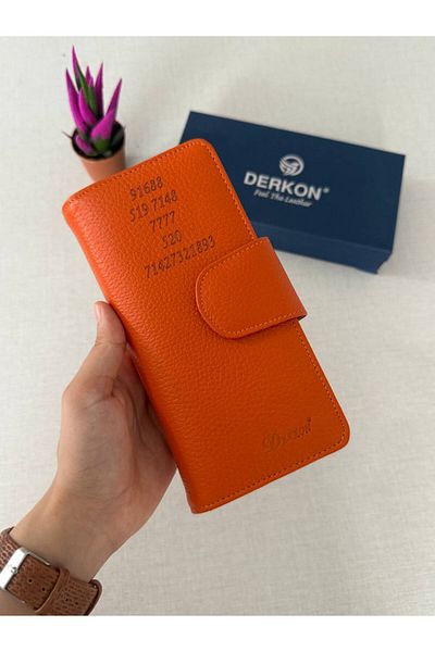 DERKON Orange Genuine Leather Women's Wallet - Flower of Life Printed
