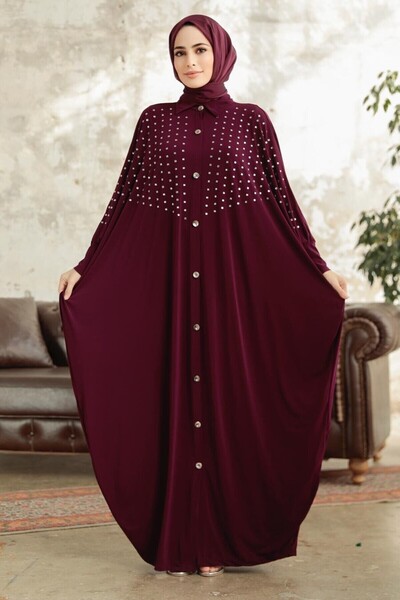 NİSUM MODA Stonered Sandy Dress with Sheath Sleeves