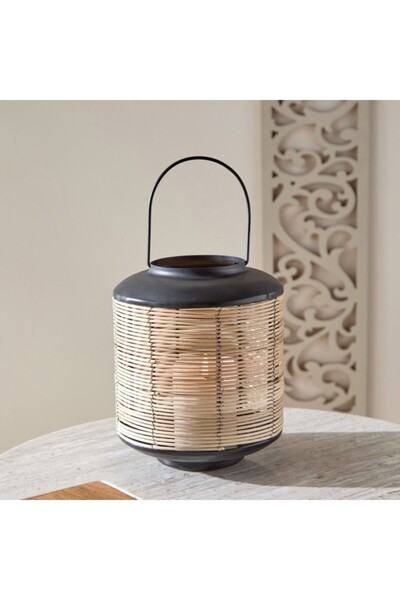 Home Box Drane Metal Lantern with Cane Wrap 18.5x18.5x22.5 cm