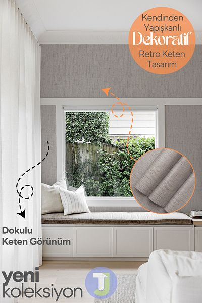 Technojet Αυτοκόλλητο με υφή λινό Look Κουζίνα Σαλόνι Τοίχο Ντουλάπα Τραπέζι Κάλυμμα 60X100cm