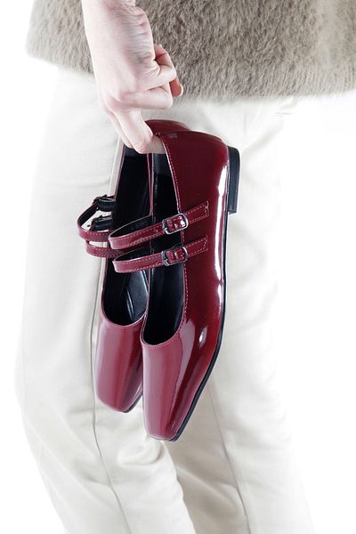 leopar by çetinay Square Toe Women's Burgundy Patent Leather Comfortable Fit Ballerinas / Shoes