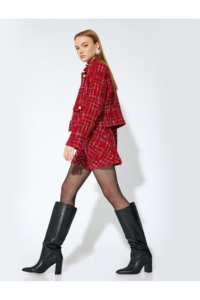 Koton X Sibil Çetinkaya - Mini Tweed Skirt A-Line Standard Waist