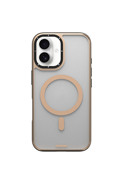 Youngkit iPhone 16 Kılıf Magsafe Şarj Özellikli Cam Arka Yüzey TPU Youngkit Gemstone Serisi Kapak Gold