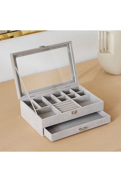 Home Box Velour 2-Tier Jewellery Organiser