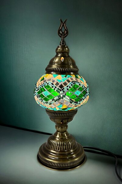 YILDIZ Masaüstü Dekoratif El Yapımı Mozaik Lamba - Mavi Yeşil