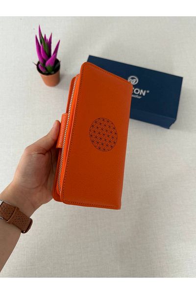 DERKON Orange Genuine Leather Women's Wallet - Flower of Life Printed