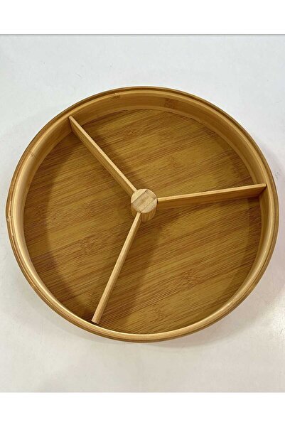 CEPHOME Kaliteli Bambu Çerezlik Sert Plastik Kapaklı 3 Bölmeli