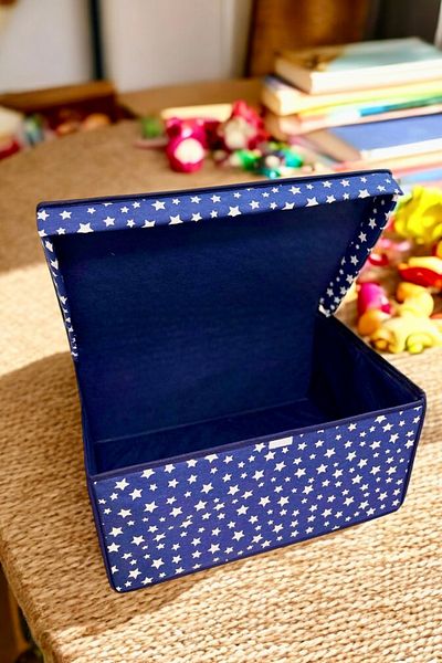 VAYBE 2 PCS Mega Multi-Purpose Storage Box Organizer Toy Box Storage Bag Navy Blue Star Pattern 40x60x30
