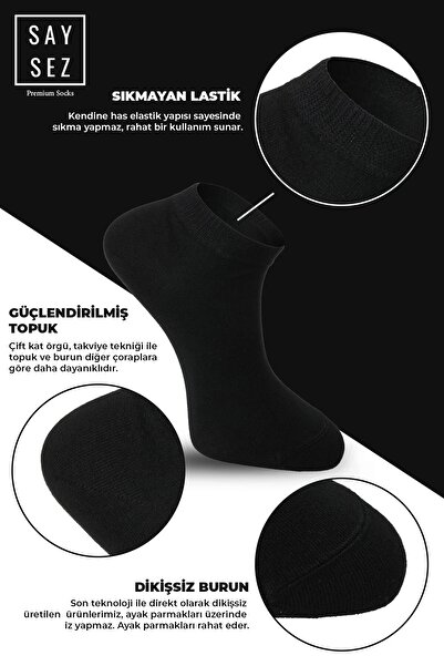 SAYSEZ Plain Black Color Bamboo Booties Socks, Seamless Premium 3 Pack