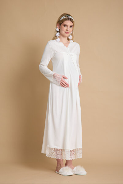 venera Maternity Pajama Set with Hidden Breastfeeding Feature 4 Piece Maternity Set Elegant Set with Lace Detail