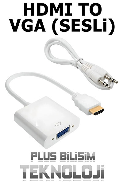 Plus Bilişim HDMI to Vga Sesli Dönüştürücü, Çevirici, HDMI in VGA Out Tablet, Laptop, PC, Projeksiyon Uyumlu