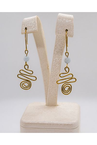 Luna Spiral Rice Earrings with Aquamarine Natural Stone