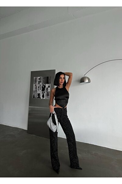 hira fashion جينز عالي الخصر بأحجار الراين-XL