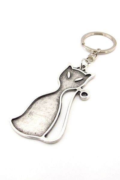 Solfera Animal Lover Minimal Design Cat Sliüeti Metal Keychain Kc201