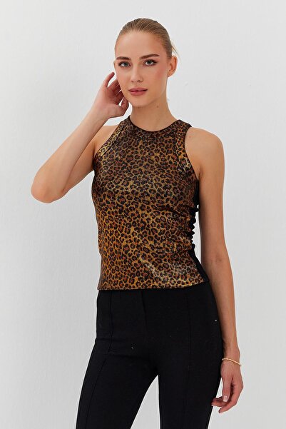 Nish&Chic قميص داخلي مضلع بنمط الفهد المذهب