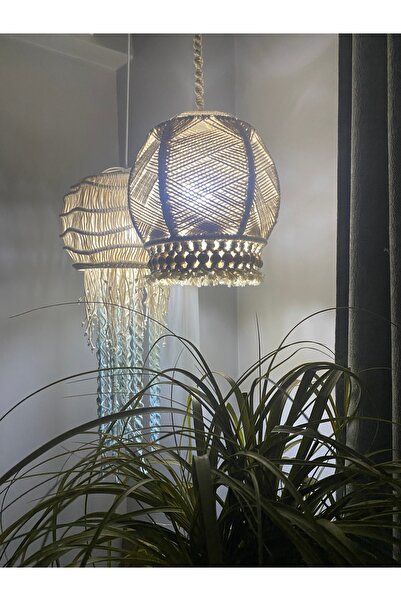 SuMavisi Makrome Yuvarlak Avize / Ahşap Boncuklu Sarkıt / Dekor/ Bohem / Rust...