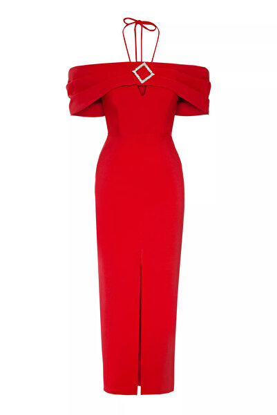 Keikei Kırmızı Krep Kolsuz Orta Boy Elbise