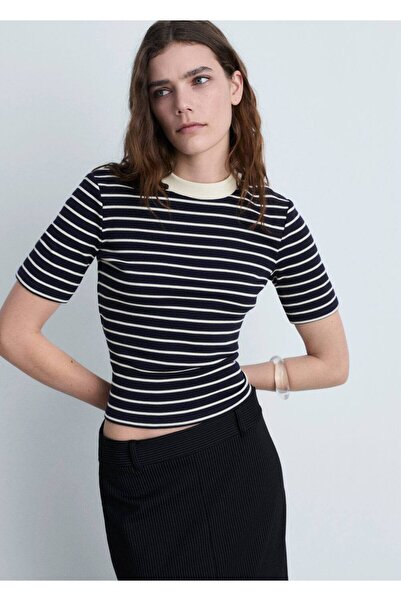 MANGO Woman Pamuklu çizgili tişört